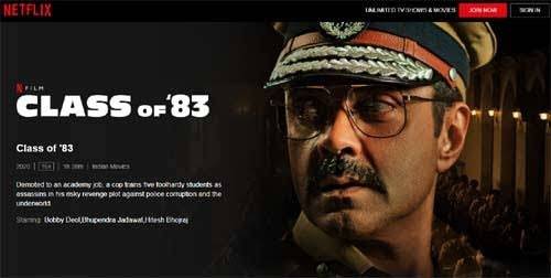 Title : CLASS OF 83 poster - Download Hindi on TeraMovies
